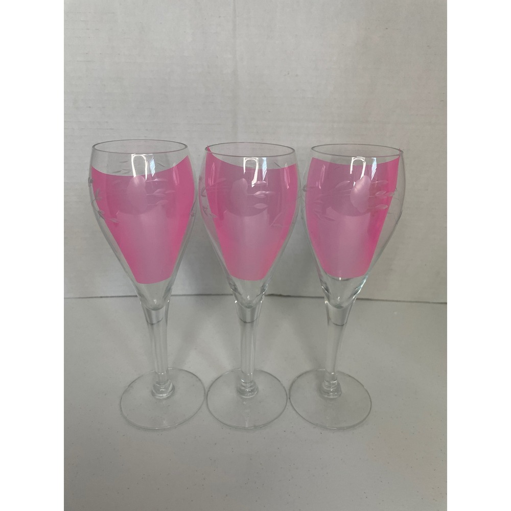 Vintage Princess House 3 Tulip Champagne Flutes Etched Heritage
Glasses 7 3/4"